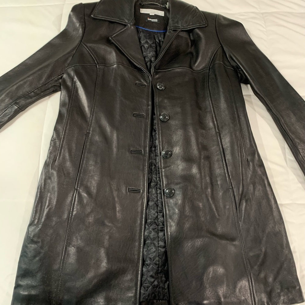 🖤 Like NEW! Wilsons Black Genuine Leather Full Knee Length Coat, L,Large - Picture 1 of 9